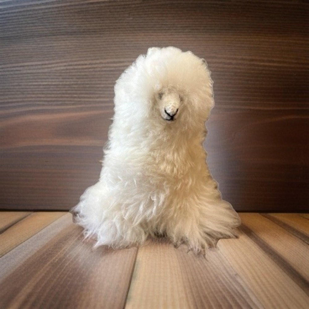 Peruvian Handmade Alpaca Llama Stuffed Animal made with Real White Alpaca Fur